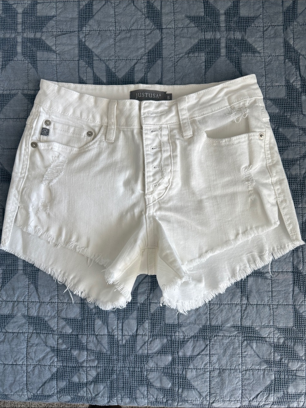 Just USA White Frayed Denim Cutoff Shorts